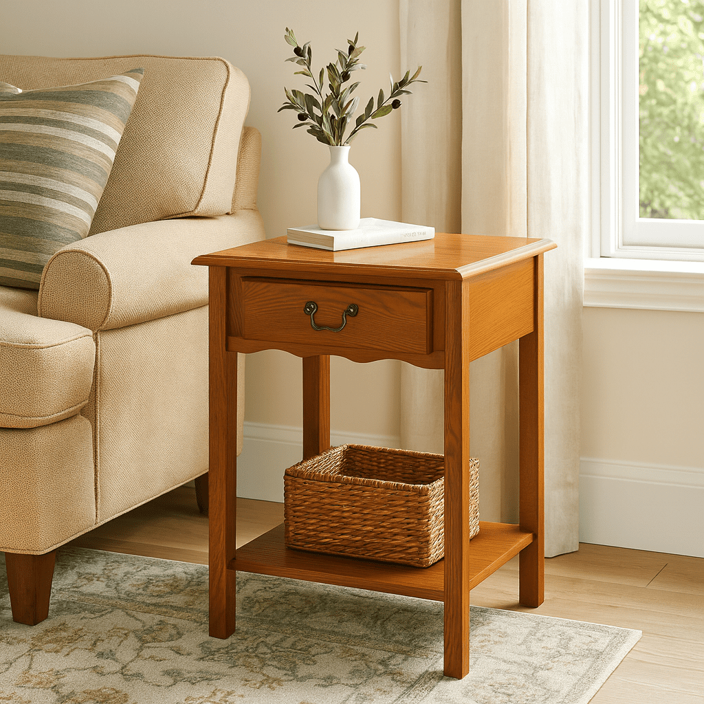 Leick Home Salem Solid Wood Nightstand with Drawer and Shelf, Medium Oak