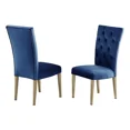 thumbnail image 3 of 5Pc Modern Dining Room Set, Lacquer Wood Expandable Dining Table with Velvet Tufted 4 Side Chairs Set, Blue, 3 of 6