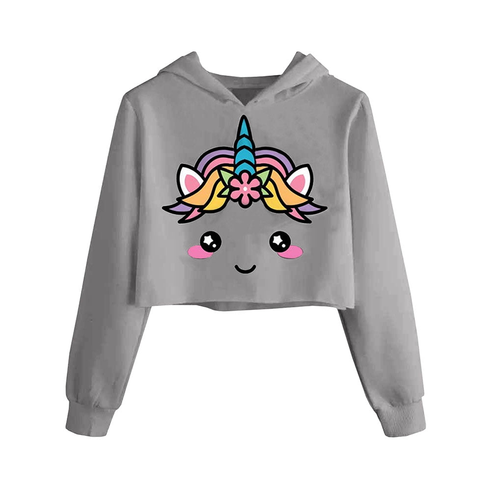 3 Pack of Little Girls Cute Crew Neck Unicorn Rainbow Cartoon Print Spting Autumn Long Sleeve Tops T-Shirt Tees 