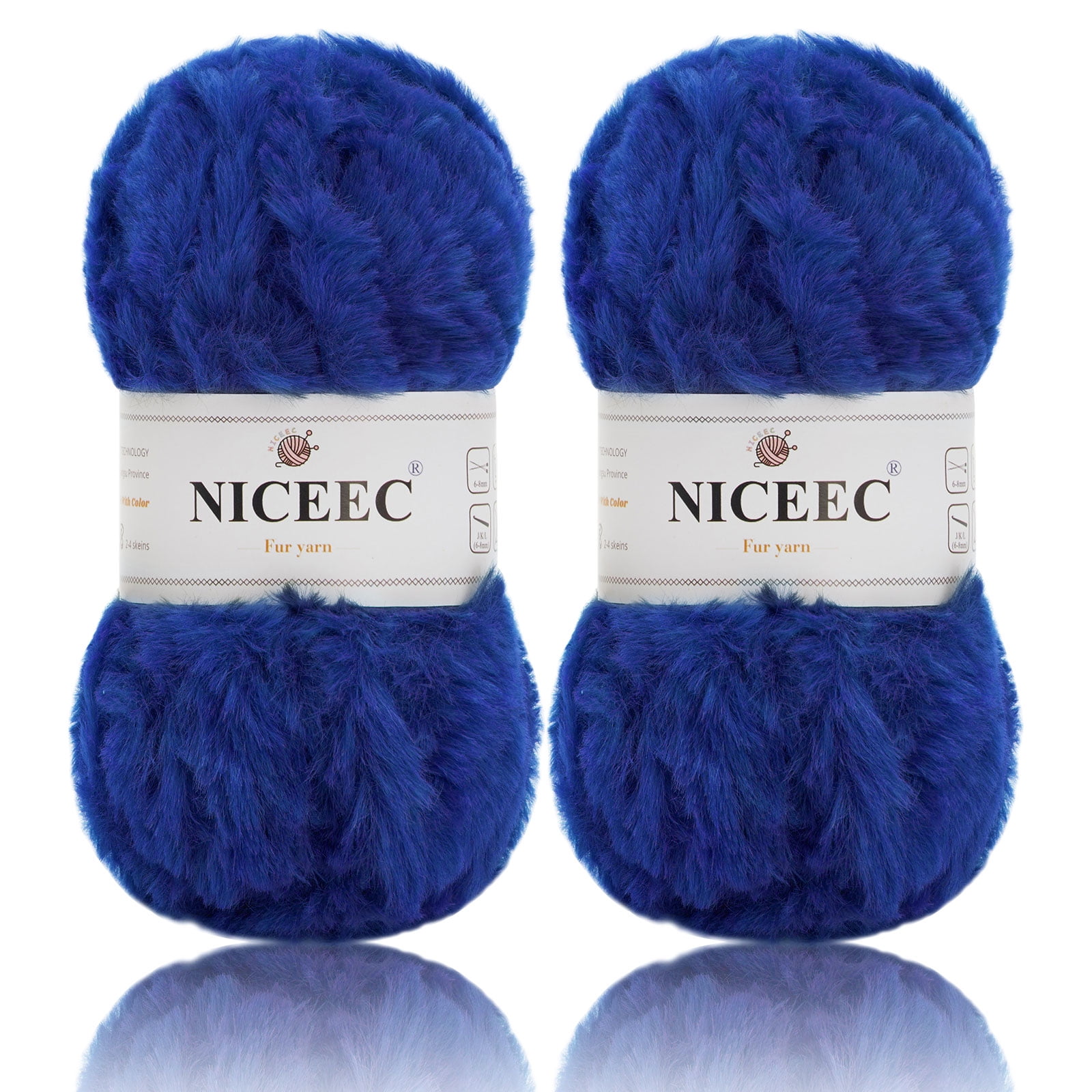 NICEEC 2 Skeins Super Soft Fur Yarn Chunky Fluffy Faux Fur Yarn Eyelash  Yarn for Crochet Knit-Total Length 2×32m(2×35yds,50g×2)-Klein Blue 