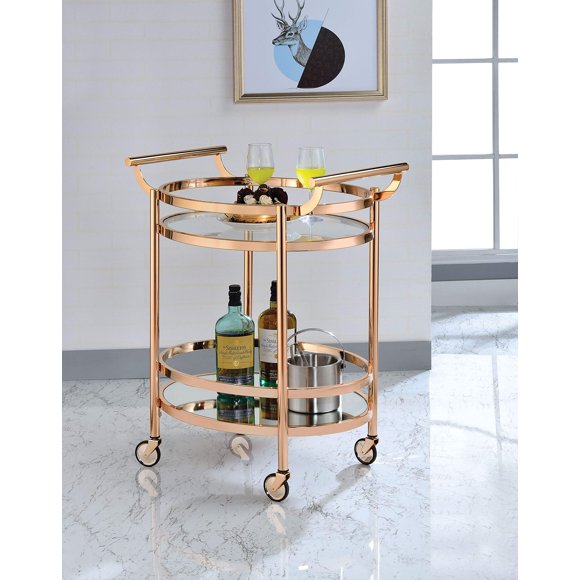 Carrito de Servicio Casafoyer Lakelyn con Vidrio Transparente y Acabado en Oro Rosa