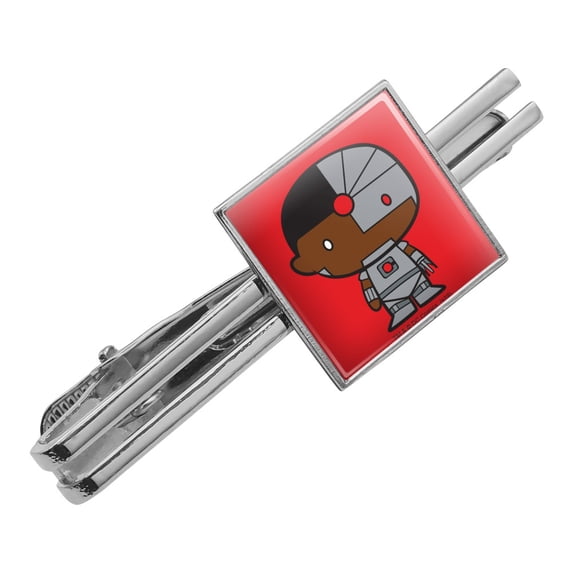 Justice League Cyborg Cute Chibi Character Square Tie Bar Clip Clasp Tack- Silver or Gold