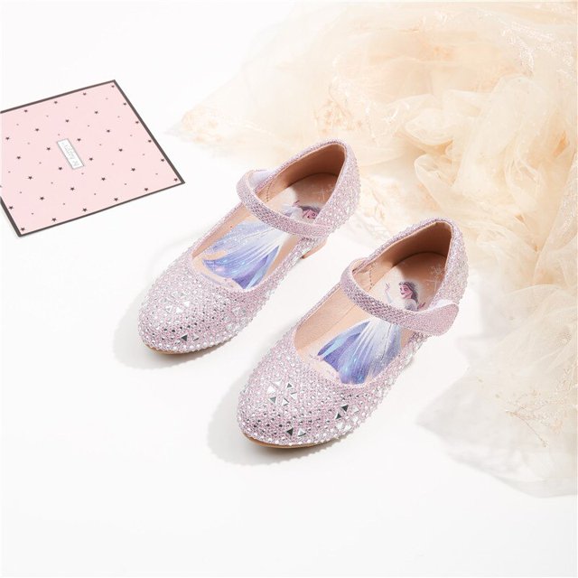 Disney niños dibujos animados congelación ELSA princesa niña cristal Sequenia tacones altos estudiante fiesta rendimiento baile Shoes33-Insole-20.5cm Gao Jinjia LED