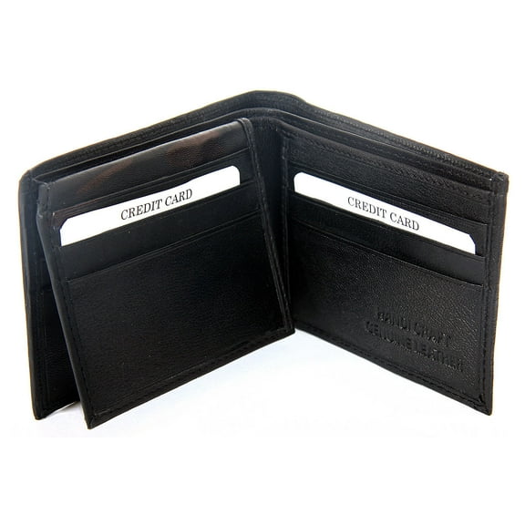 Men's Leather 9 Credit Card ID Window Bifold Double Bill Black Wallet 4.5 x 3.5 inches
