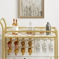 thumbnail image 6 of 2-Tier Gold Bar Cart with Wine Rack and Glass Holder, Rolling Serving Cart with White Marble Finish Top and Guardrails, Mobile Liquor Trolley for Home, Kitchen, Dining Room, Party, 6 of 8