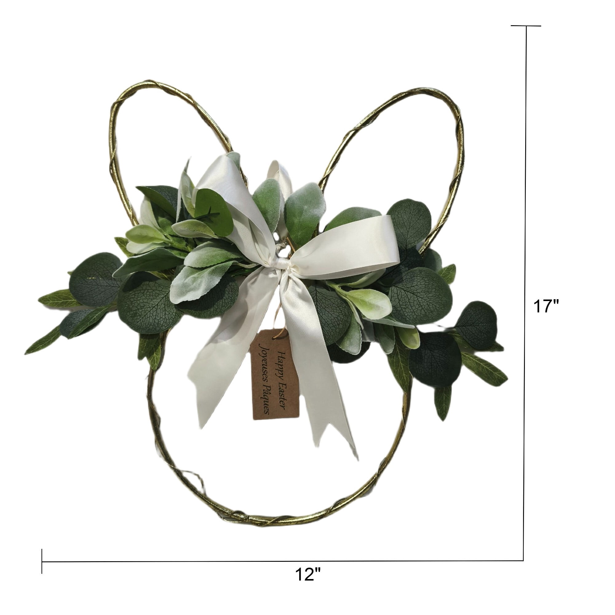 Couronne en forme de lapin de Pâques avec verdure et nœud en satin, 17po , par « Way to Celebrate »