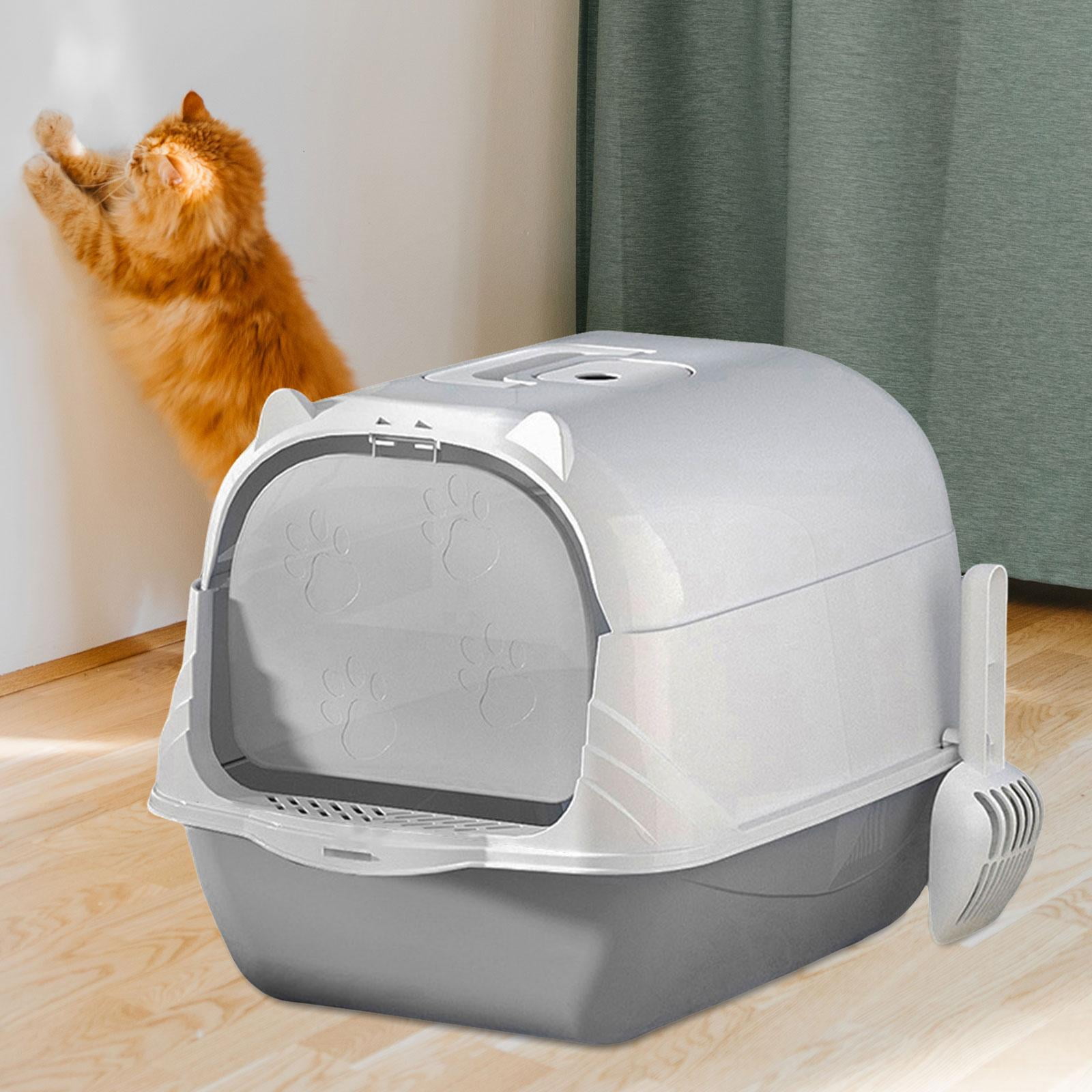 Hooded Cat Litter Box Litter Pan Large Space Enclosed and Covered Cat Toilet Gray