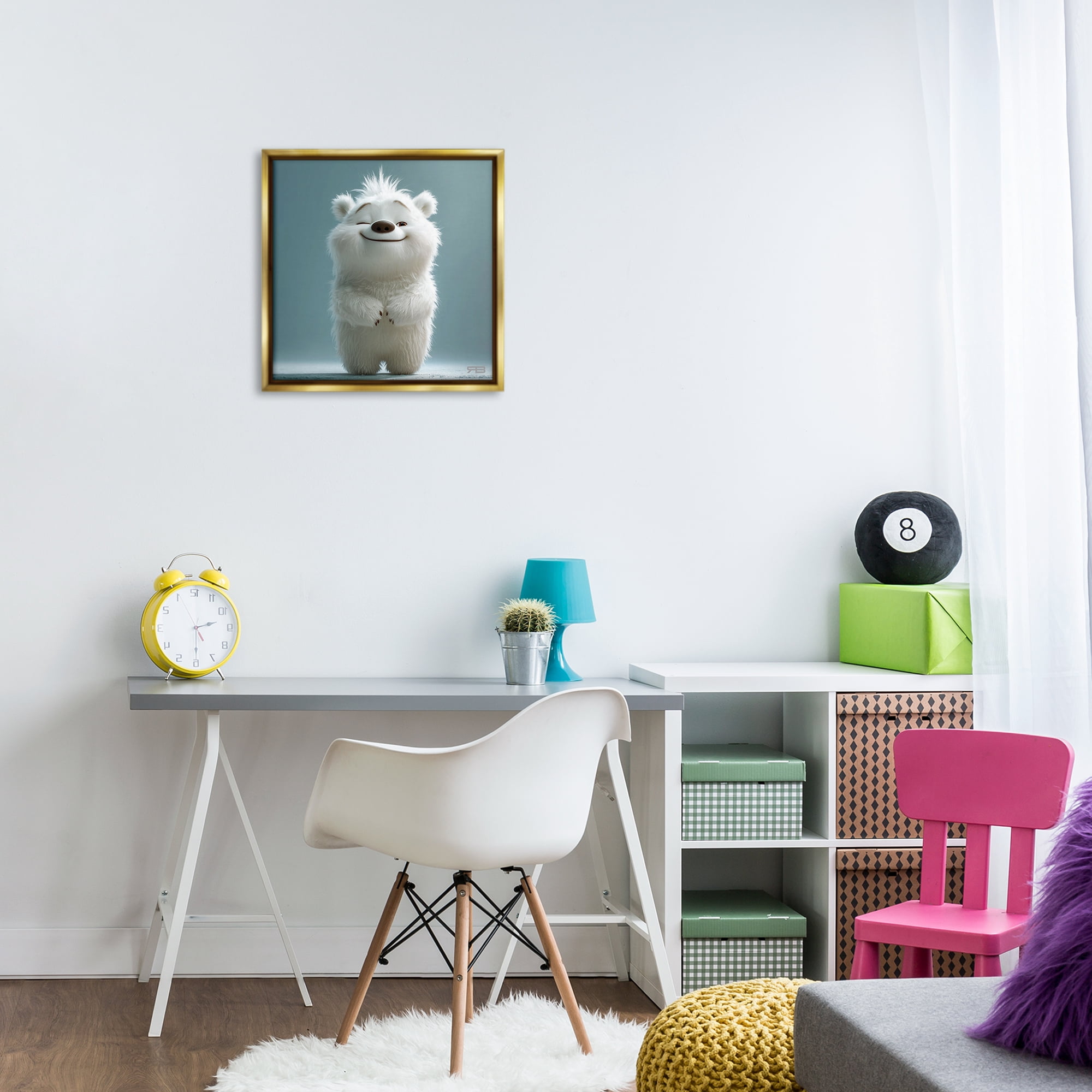 Stupell Industries Smiling Polar Bear Cub Animals Painting Gold Floater Framed Canvas Art Print Wall Art, 18 x 18