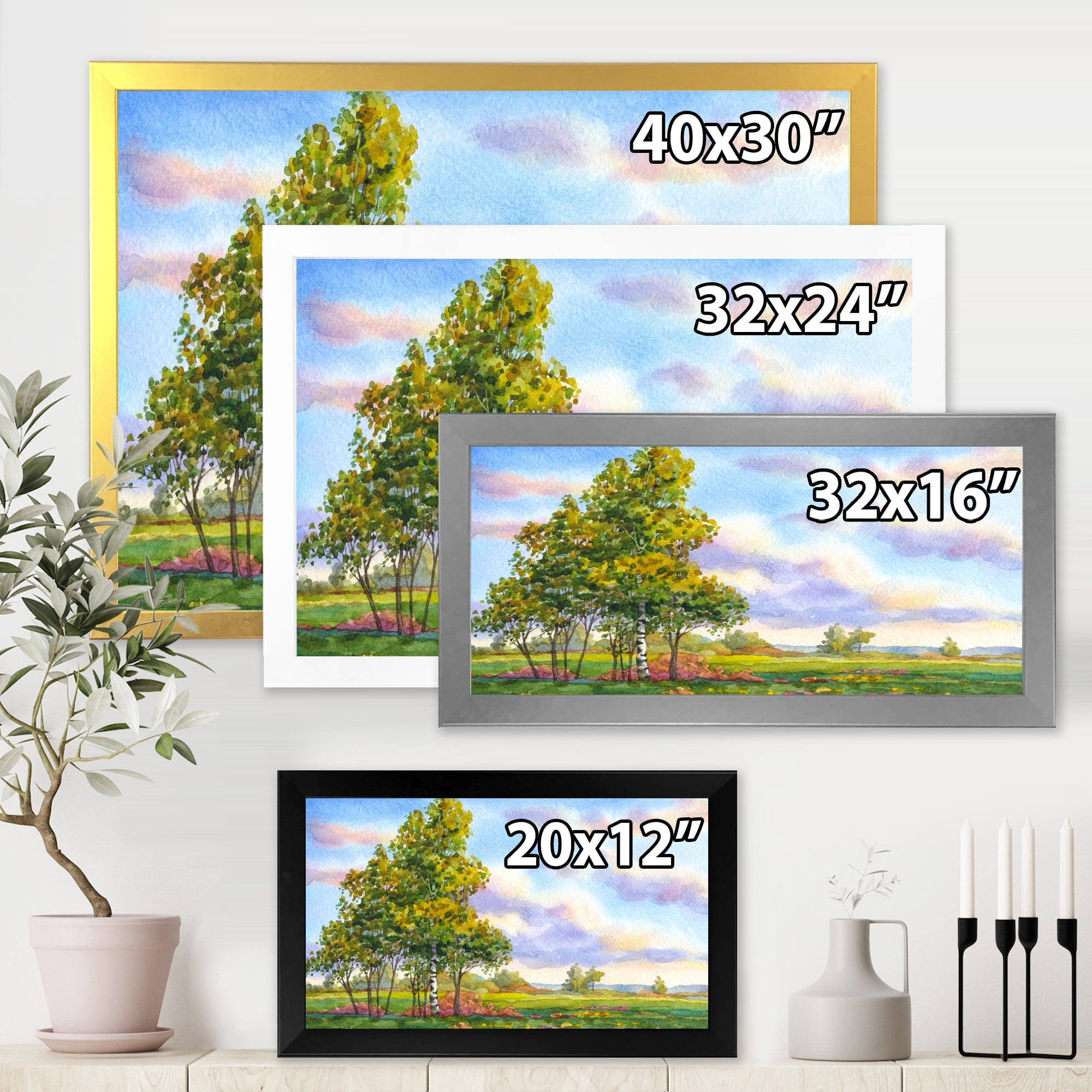 Designart 'The Trees In The Evening Landscape Field ' Traditional Framed Art Print