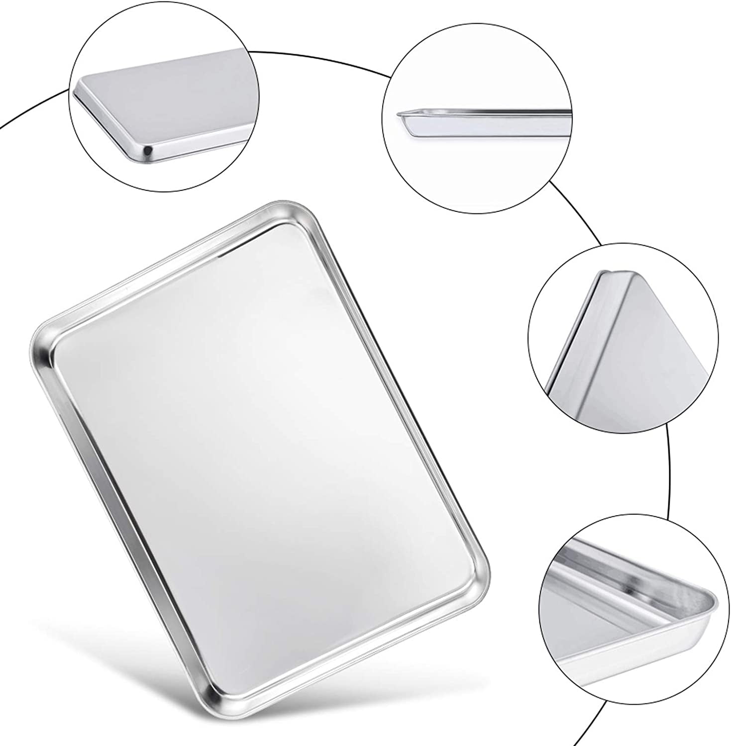 Baking Sheet Set of 2, Stainless Steel Baking Pans Tray Cookie Sheet, Non Toxic; Healthy, Mirror Finish; Rust Free, Easy Clean
