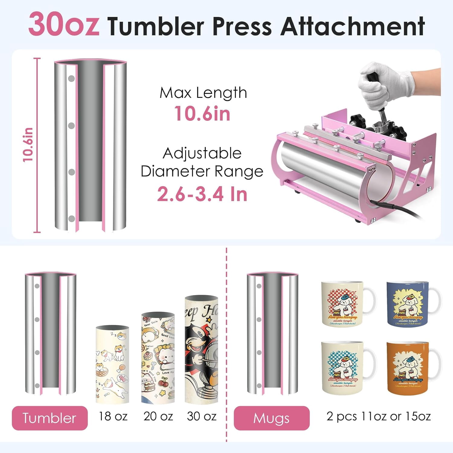DKMOCO 8 in 1 Heat Press Machine with 30OZ Tumbler press, 15"x15" 360-Degree Swing Away Digital Heat Transfer Sublimation for Mugs Hat Plate Cap T Shirts,Pink