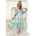thumbnail image 4 of Womens Bohemian Off Shoulder Floral Print Pleated Maxi Dress (S, MultiYellow), 4 of 8