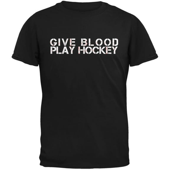 Give Blood Play Hockey Black Adult T-Shirt - 2X-Large