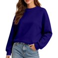 thumbnail image 2 of FASHOFT Crew Neck Sweatshirt For Women Oversized Long Sleeve Solid Comfy Pullover Basic Hoodie Fall Outfits Blue L, 2 of 6
