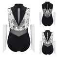 thumbnail image 5 of Aislor Gymnastic Outfits for Girls Sequins Ballet Leotard Color Block Latin Jazz Modern Dance Bodysuit with Gloves Silver 16, 5 of 7