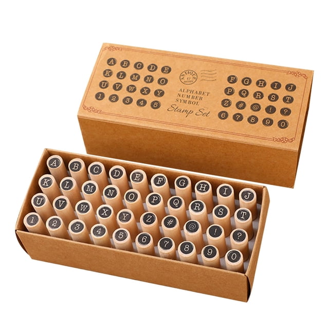 KLKCMS 40 Pieces Alphabet Stamps Cylinder Seal Set for Arts Craft Card Making Diary B