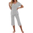 thumbnail image 3 of Tnhcen 2 Piece Summer Women's Cotton Pajama Sets V-Neck Tops with Capri Pants Sleepwear Homewear Set S-2XL, 3 of 7