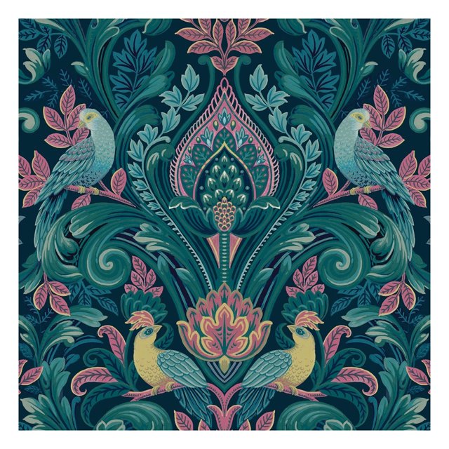 Grandeco Peacock Damask Vinyl Textured Wallpaper