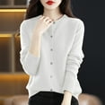 thumbnail image 3 of ZACPNCV Women's Winter Casual Jackets Long Sleeve Solid Color Round Neck Knitted Sweater Thin Cardigan Sweater Top White, 3 of 4