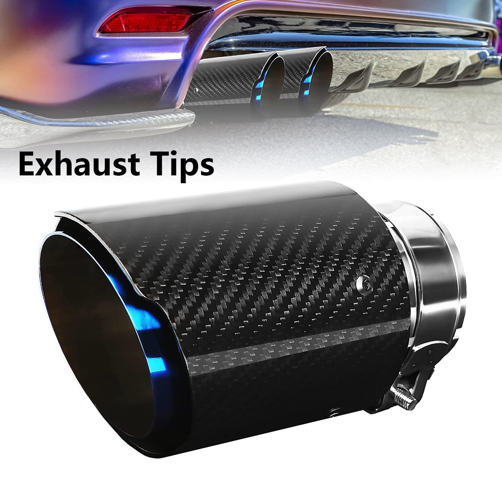 Exhaust Tips Muffler Stainless Steel and Glossy Carbon Fiber Car Exhaust Tail End Pipe Shiny Black Silver 2.5 Outlet 89mm Inlet 63mm 