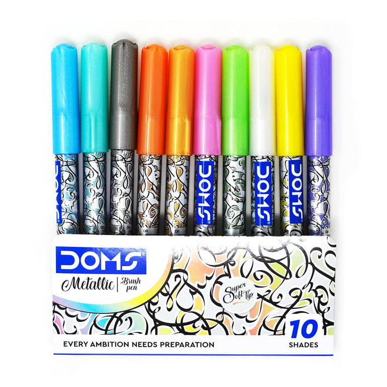 Doms Metallist Series Metallic Brush Pen (10 Assorted Shades), Multicolor