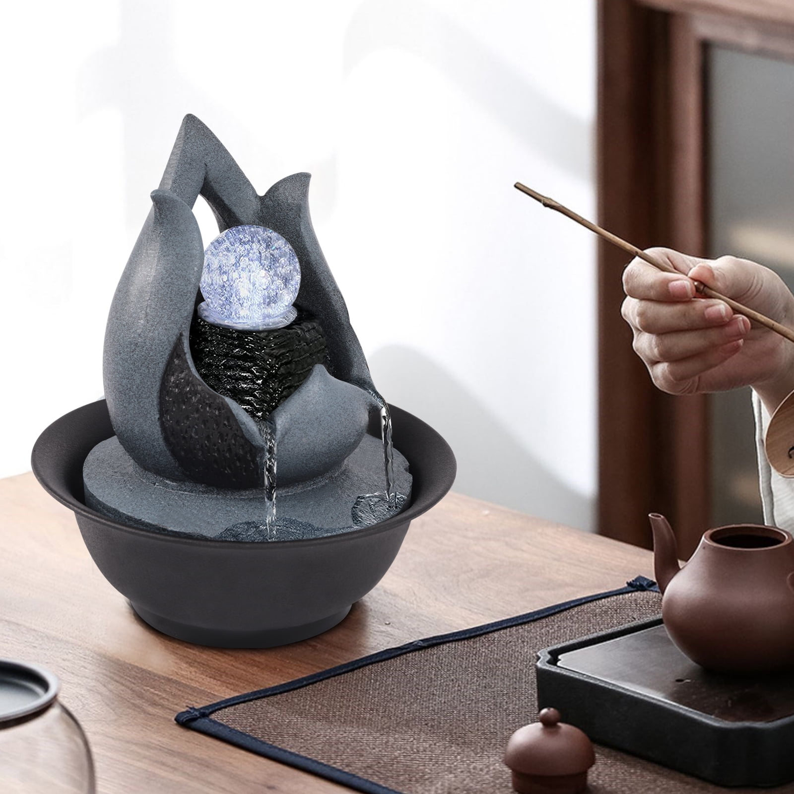 Miumaeov Tabletop Water Fountain Indoor Fountains with LED Rolling Ball ...