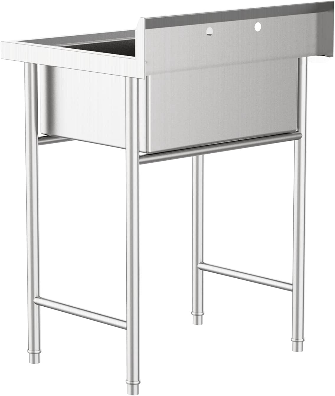 VINGLI Upgraded Free Standing 304 Stainless Steel Utility Sinks for Laundry Room with Backsplash, Industrial Garage Sink Commercial Sink for Restaurant, Workshop – 28" W x 24" D x 40.2" H