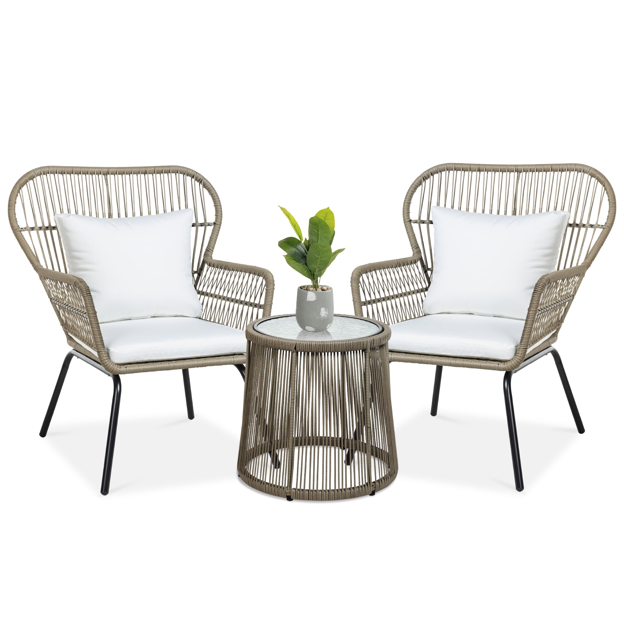 Modern Grey Outdoor Wicker Patio Accent Chairs Set 2 Furniture Handmade Lounge 