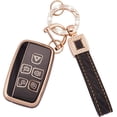 thumbnail image 1 of Car Key Fob Cover Fit for Range Rover Sport Evoque LR4 Jaguar XF XJ XJL F-pace 5 Buttons TPU Soft Key Shell Case Smart White Car Key Protector with Bling Leather Keychain,1,Black, 1 of 6