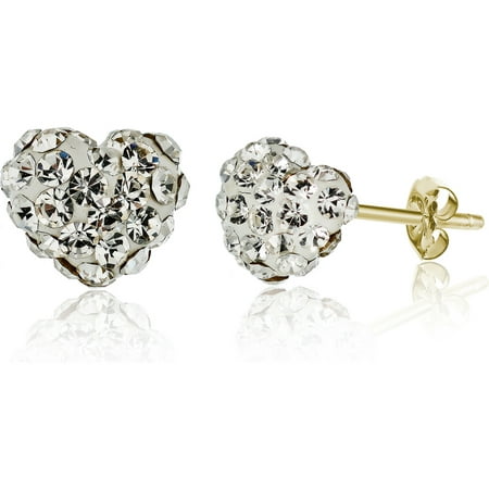Pori Jewelers 14K Solid Gold Pave Clear Crystal Puff Heart Earrings Made Wswarovski Elements