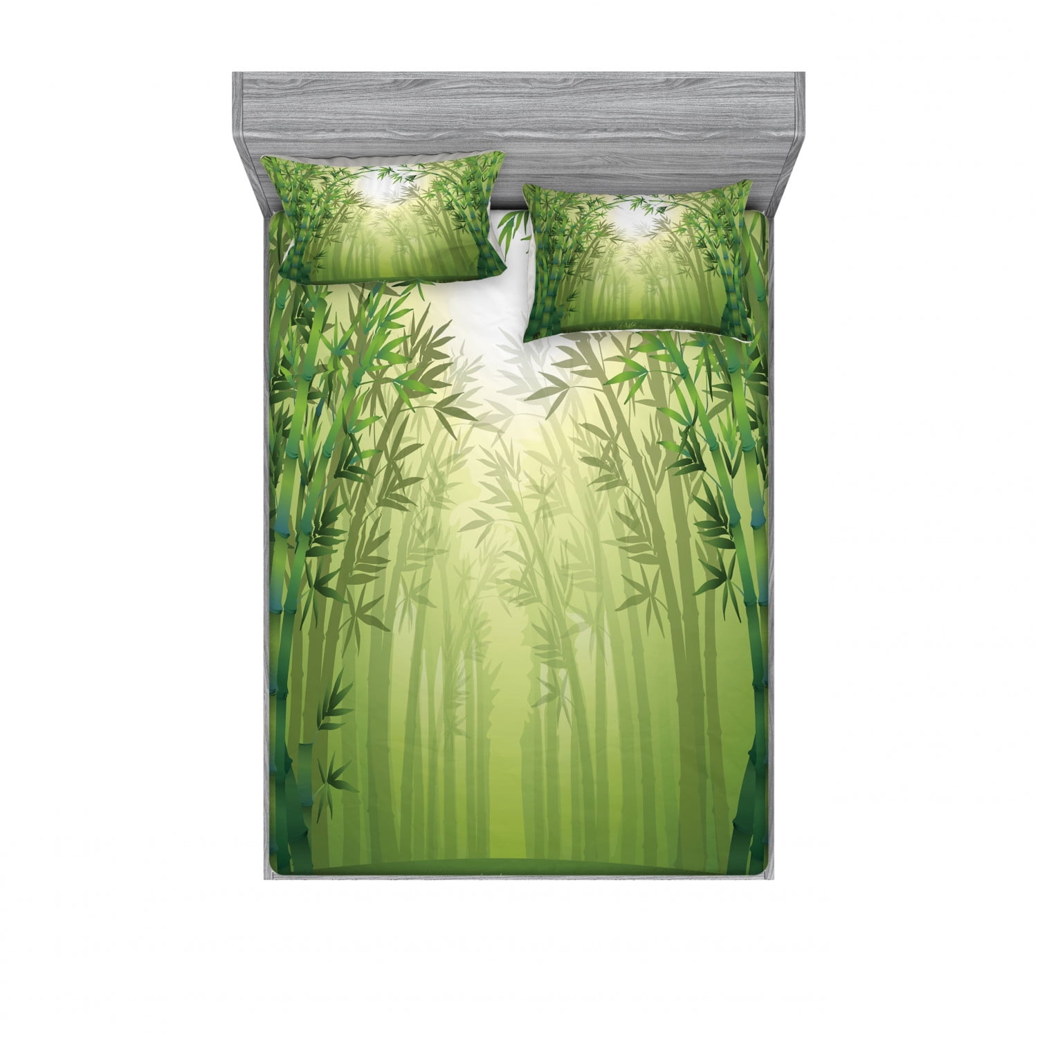 Bamboo Bedding Set with Sheet & Covers, Image of Bamboo Trees in Rain
