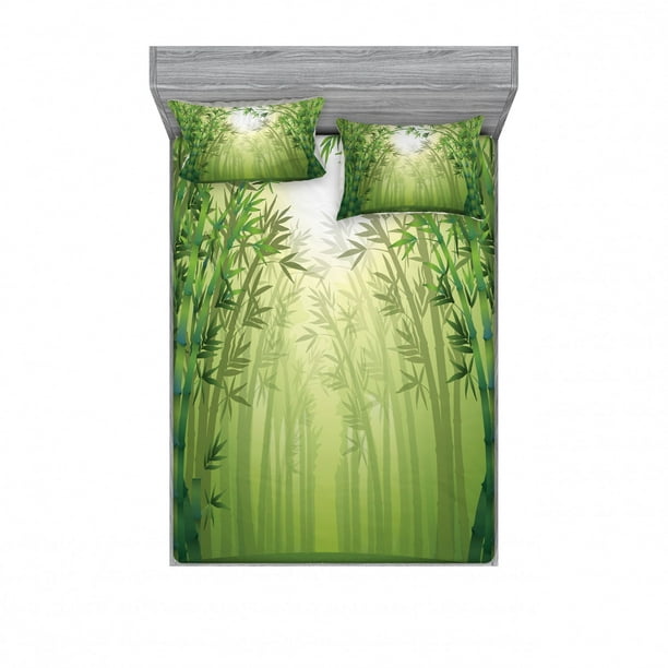 Bamboo Bedding Set with Sheet & Covers, Image of Bamboo Trees in Rain