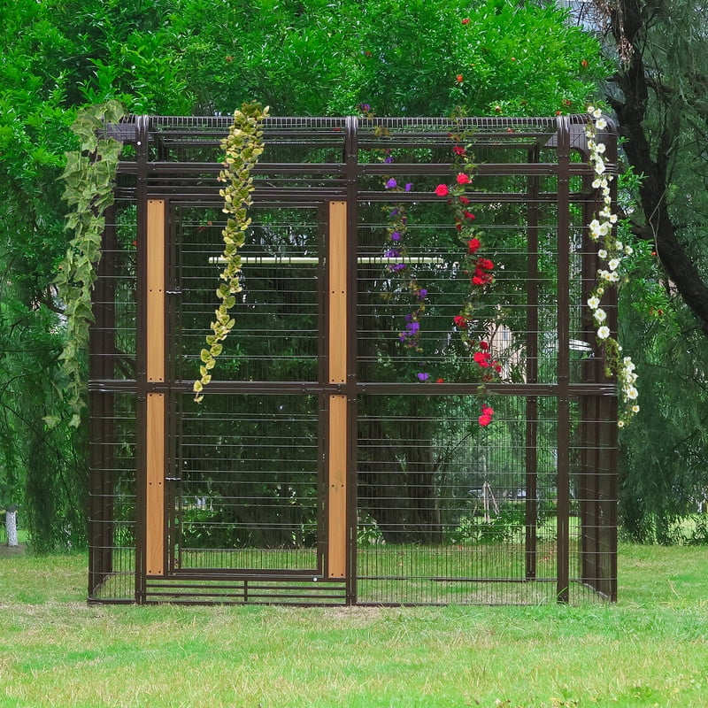 Walnest 87 inch Large Walk in Iron Aviary Bird Cage with 2 Feeding Bowls,Birdcage for Macaws Canaries Parrots Budgie Lovebirds(Brown)