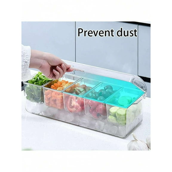 1pc 5 Grid Salad Tray - Transparent Plastic Seasoning Server Set With Lid, Suitable For Home, Bar, Party, Barbecue