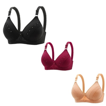 Bras for Women V Plunge Embroidered Glossy Full Coverage Extra-Elastic Comfortable Underwear Push Up No Rims Bra Black 3 40B