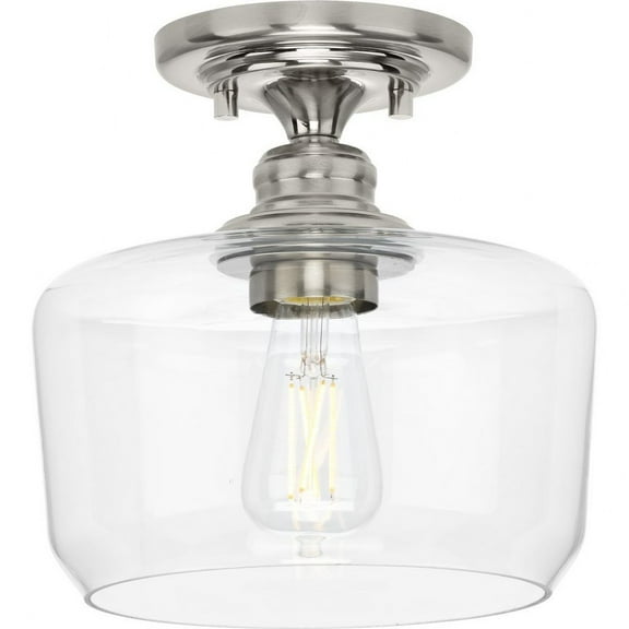 Progress Lighting, Aiken Collection, 1-Light Flush Mount, Brushed Nickel, Clear Glass Shade
