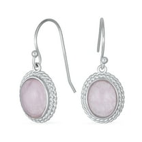 Bling Jewelry Womens Western Cable Edge Oval Pink Quartz Drop Earrings .925 Silver Fish Hook