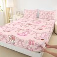thumbnail image 3 of Homewish Pink Ribbon Bow Twin Sheet Sets,Rustic Cowgirl Boots Twin Fitted Sheet,Pink Kawaii Bowtie Flat Sheet For Girls,Breathable Home Decor,3-Piece, 3 of 7