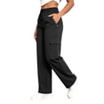 thumbnail image 6 of Athletic Cargo Pant For Womens Liweisiy Drawstring Elastic Waisted Straight Leg Loose Pants Camping Outdoor Trousers With Zipper Pockets Black M, 6 of 9