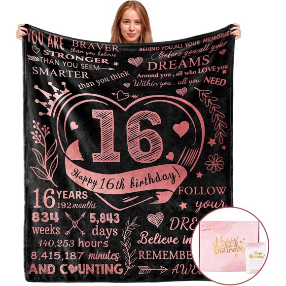 XZYG Sweet 16 Gifts for Girls with Gift Box 16th Birthday Gifts for Girls16th Birthday Gifts Ideas Sweet Sixteen Gifts for Girls Sweet 16 Birthday Decorations Blanket(60*80inch)