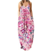 HAPIMO Women's Maxi Loose Dress Discount Floral Print Retro Sleeveless Boho Summer Beach SaleScoop Neck Sundress for Girls Elegant Leisure French Holiday Pink XL