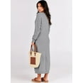 thumbnail image 6 of Women Sweater Dress Long Sleeve Button V Neck Oversized Casual Loose Fall Waffle Knit Long Dress, 6 of 8