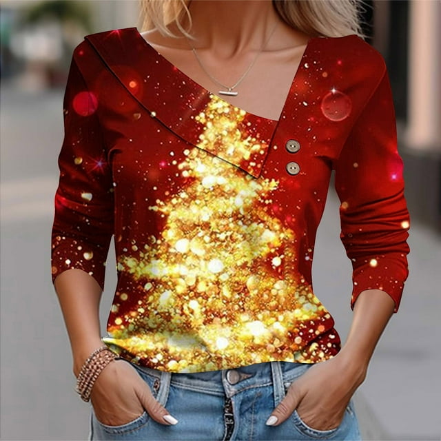 Generics Sweat à Capuche Femme 2025, Blouse Décontractée Imprimée à Col en V pour Femme, T-Shirt à Boutons, Hauts Blouse