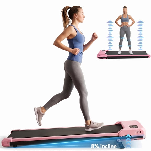 Walking Pad with 8% Manual Incline & Vibration Modes, 2.5HP Under Desk Treadmill for Home Office, 300 lbs Capacity Portable Treadmill with Remote Control & LED Display, Ultra Quiet Space-Saving