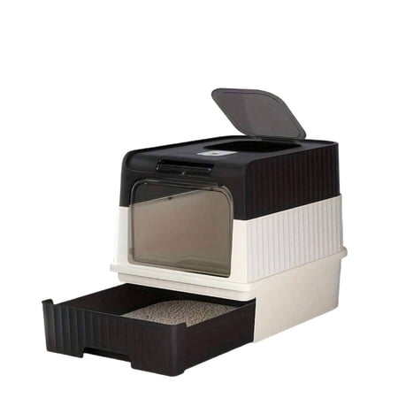 NTGFU Black Foldable Enclosed Cat Litter Box with Drawer and Lid – Top Entry Splash-Proof Pet Toilet with Scoop Space-Saving Litter Pan for Small Medium Cats and Indoor Cat Homes