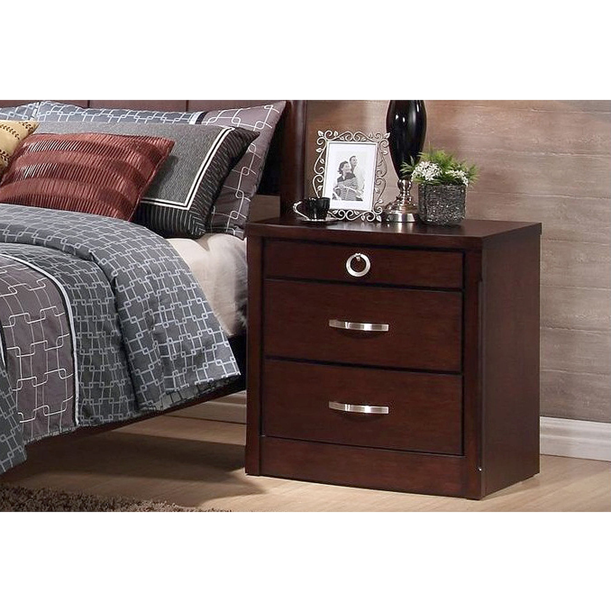 Argonne 3Drawer Wooden Modern Nightstand, Dark Brown