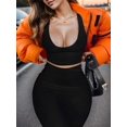 thumbnail image 4 of Weardear Women Two Pieces Skirt Outfits Long Sleeve Bodycon Ribbed Knitted Maxi Dress V Neck Club Party Dress, 4 of 6