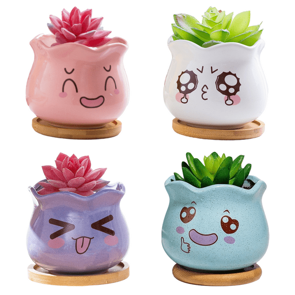 4 Pcs Flowerpot Succulent Plant Small Succulent Pots Flower Pot Succulents Pot Miniature Succulent Pots Cartoon Planter Pots Planters for Indoor Plants Clay Pot Ceramics Macaron