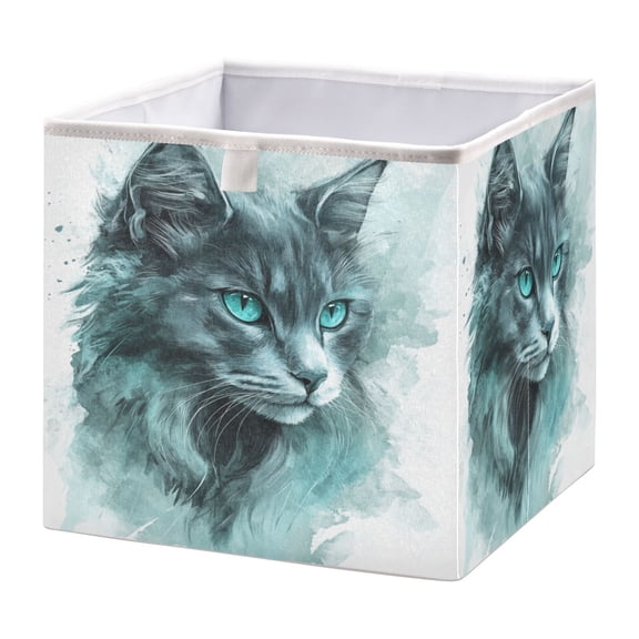 WOBOGO A Grey Cool Cat Storage Basket Foldable Easy to Clean Durable with Hollow Support Plate with Handle 11.02×11.02×11.02 in