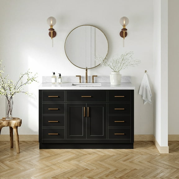 Ariel Hepburn 55 In. Rectangle Sink Vanity With 1.5 In. Carrara White Countertop In Black